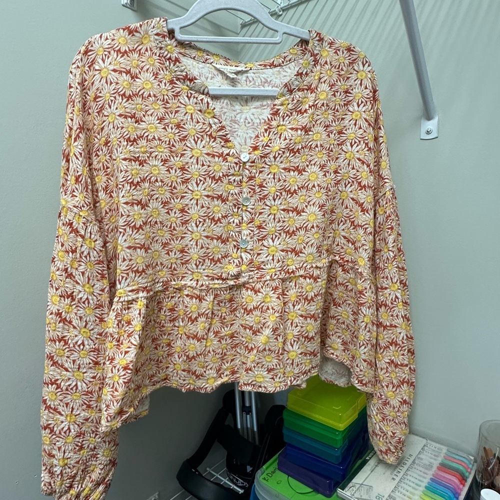 Simply Southern Daisy Print Blouse - Red and Yellow